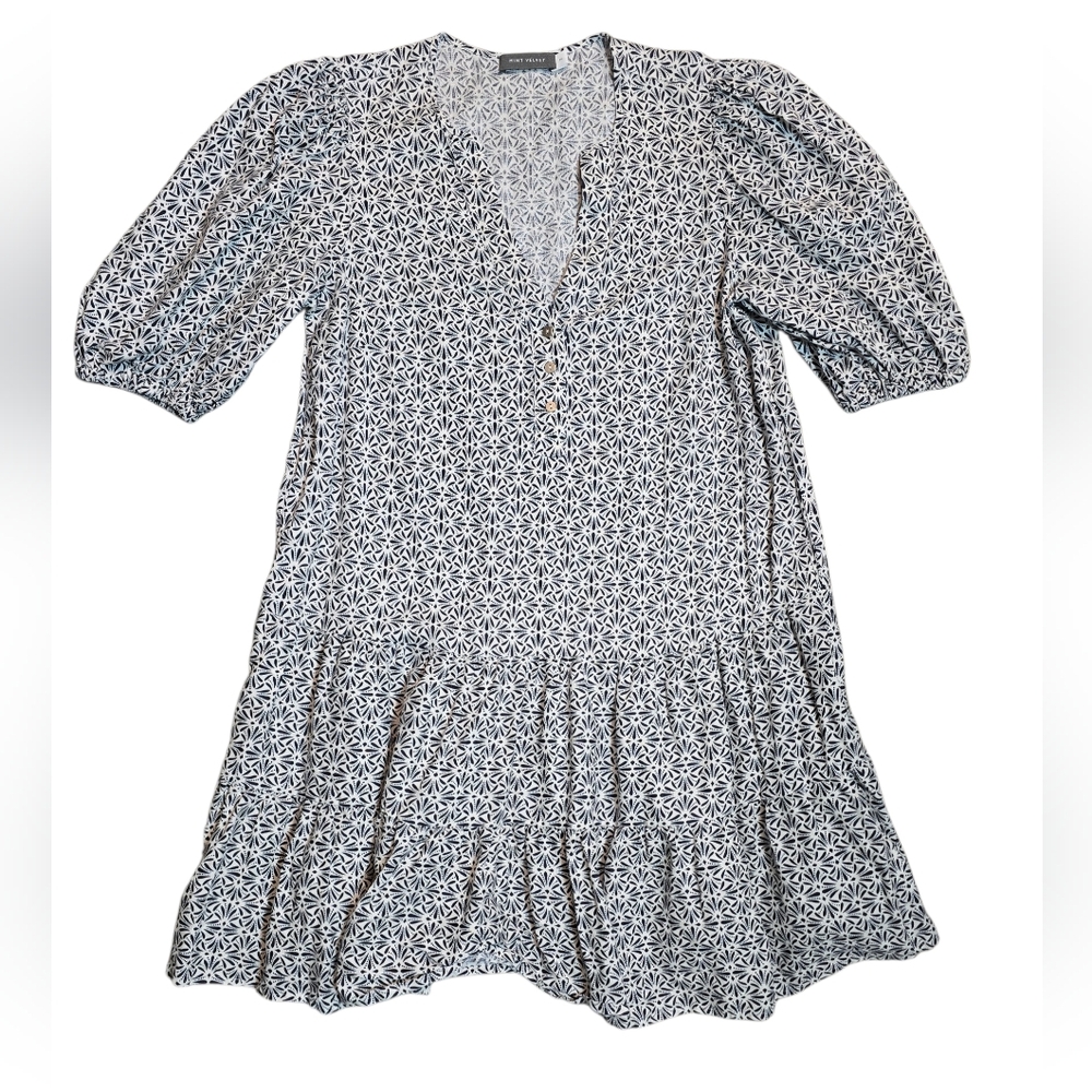 Mint Velvet Linen Tiered Mini Dress Black White Coastal Resort Sz Medium